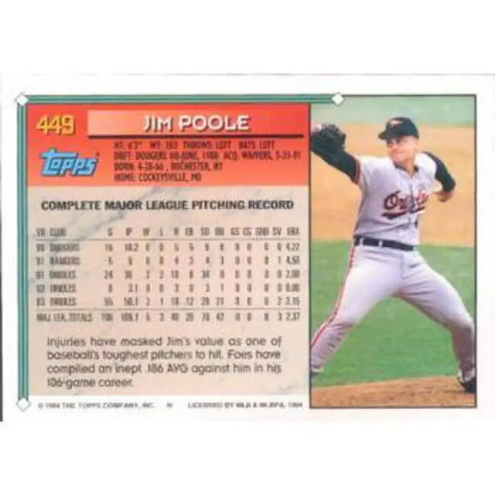 1994 Topps Jim Poole # 449 Baltimore Orioles